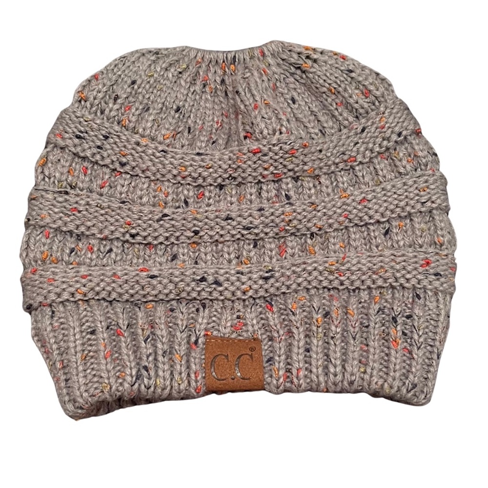 C.C Beanie Multi-Coloured Grey Knit  Beanie, Ponytail Beanie